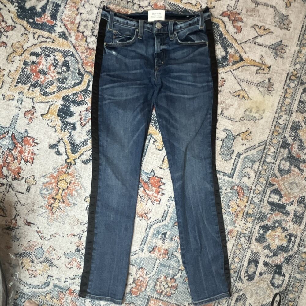 McGuire Denim Tuxedo Stripe Jeans Dark Wash Black Satin Side Stripe Size 25 $210